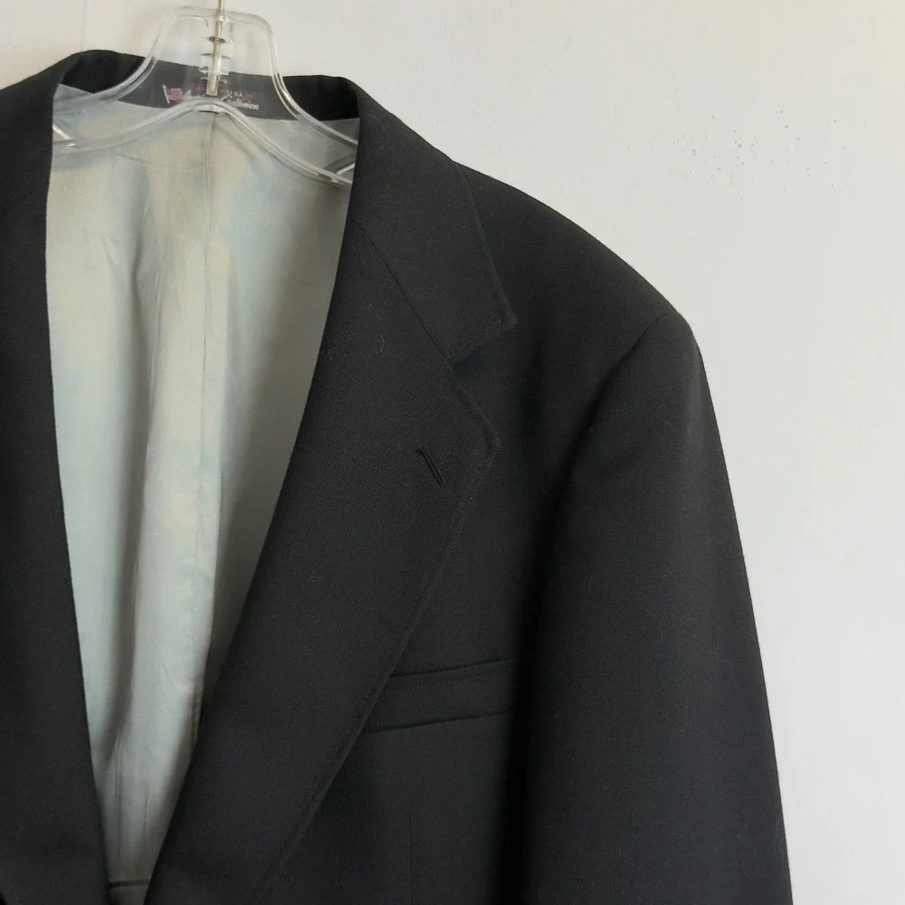 Stafford American Craftsmen Mens 40S Black Blazer Gold Crest Buttons Made in USA